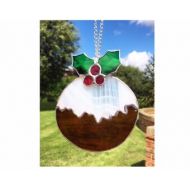 MadeByAliceGlass Stained Glass Christmas Pudding Suncatcher Decoration, Christmas Tree Decoration, Made by Alice Glass