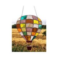 MadeByAliceGlass Stained Glass Suncatcher, Cream, Brown, Orange Hot Air Balloon, Stained Glass Decoration
