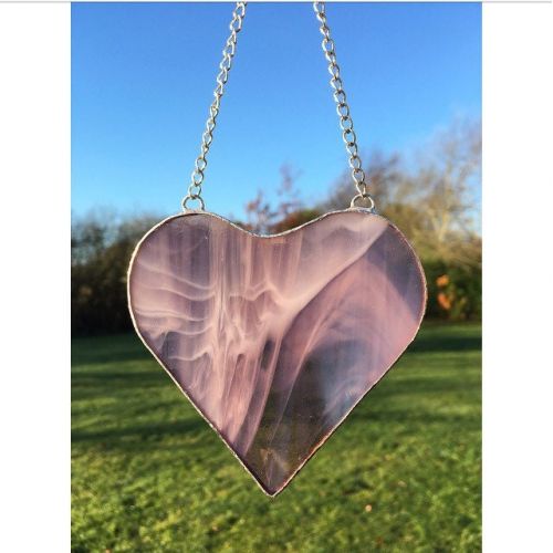  MadeByAliceGlass Stained Glass Pink and White Heart Suncatcher Decoration, Made by Alice Stained Glass