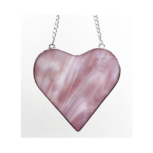  MadeByAliceGlass Stained Glass Pink and White Heart Suncatcher Decoration, Made by Alice Stained Glass