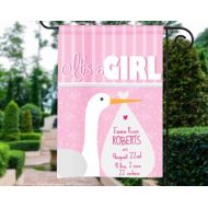 PersonalizeItFreeNY Its a Girl Personalized New Baby Stork Announcement Garden Flag Yard Sign Banner Decor Decoration CUSTOMIZE w your Childs Name/ Birth Info