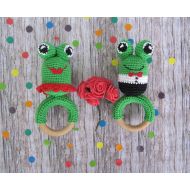 /KrugerShop twins baby gifts twins boy girl twins gift cotton teething ring wooden teether baby twins toys shower gift eco toys organic baby rattle frog