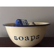 /HollysCollageCorner Vintage enamelware bowl. Soap tin. To keep wrapped soap in your bathroom, closet, or cupboard. Hand stamped in permanent ink.