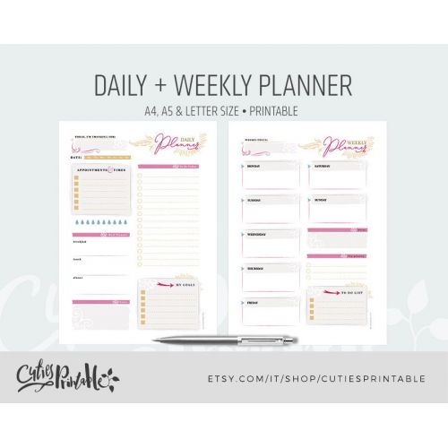  CutiesPrintable Digital Daily Planner Notepad - Printable Planner Desk Daily Planner  To do list  Organization list - Weekly Planner  Instant Download