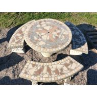 CementBarn Patio Set, Patio Table, Outdoor Tables, Mosiac Table, Palm Tree, 42 Round Concrete Table with Benches, Outdoor Patio Table - FREE SHIPPING