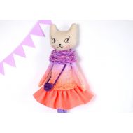 Jumatamade Cat rag doll, cat cloth doll, fabric stuffed cats heirloom dolls, doll Emily