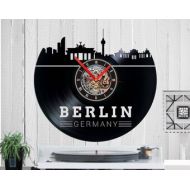 Indigovento Berlin Clock Berlin Vinyl Clock Germany clock Vinyl Record Art city skyline Unique Wall Clock Large Wall Clock Vinyl Record Clock