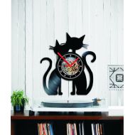 Indigovento Black Cats Clock Vinyl clock Wall Clock Gift Cat Lover Gift For Him, Gift For Her, Cats vinyl clock wall record Cat Vinyl LP Record Gift