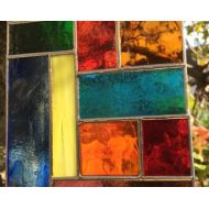 Stained Glass Panel, Multi Coloured Abstract Suncatcher, Window Art Decoration - CRhodesGlassArt