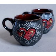 /CeramaStudio Coffee cup set of 2, Anniversary gifts for women friends, Mug ceramic, Black coffee mug pottery, Moving gift sister mug, Co worker gift