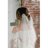 /EmmaKatzkaBridal LEILA - glamorous art deco crystal adorned draped bridal veil, glam vintage style boho tulle wedding veil with rhinestone and pearl combs