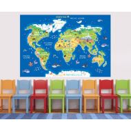DigitalRhinoWraps World Map - Peel and Stick Poster / Decal - Kids Map / Classroom Map