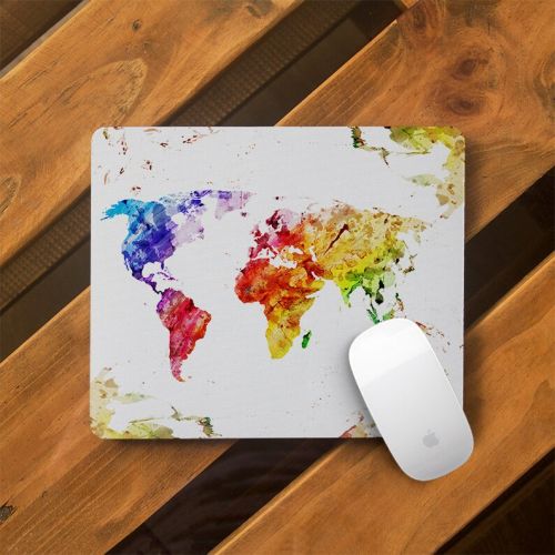  CreativeMacBookCases Mouse Pad Pretty Mousepad Round Office Desk Pad Mousepad Watercolor Atlas Computer Pad Gift Mouse Mat World Map Rubber Mousemat WCM5077