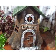 BarbarasBoutiqueShop Fairy Garden Miniature Fairy House, Tree Stump Woodland Fairy Garden House, Light Up Resin Home for Fairies, Fairy Home, Gnome Home