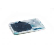 /TwoStudiosGlass Abstract Modern Soap Dish - Aqua and Aventurine Blue Decorative Bathroom Accessories - Bathroom and Kitchen Soap Holder- Sponge Holder 2115