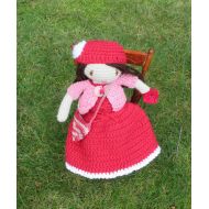 /DebraAnnDolls Valentine doll, crochet doll, red dress doll, DAD doll, brown hair doll, pink sweater doll, cuddly doll, yarn doll, amigurumi, Rosalie doll.