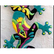 MetalArtofHaiti Gecko Wall Art, Painted Metal Art, Wall Hanging, Outdoor Metal Wall Art, Tropical Metal Art Wall Decor, Outdoor Garden Decor, 24 M-402TQ-24