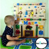 /MaxiBabyToys Personalized Busy Board Toddler Montessori toy Baby Sensory board busy baby toy Montessori Toddler Activity board 1st birthday gift baby