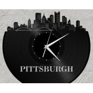 VinylShopUS Pittsburgh Art - Skyline Wall Clock, Wall Clock, Cityscape Clock, Vinyl Record Clock, Unique Wall Clock, Large Wall Clock, Vinyl Clock