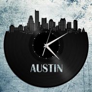 /VinylShopUS Cool Gifts For Guys - Austin Texas Clock, City Skyline Clock, Austin Wall Art Clock, Austin Wall Clock, Large Austin Wall Clock, Clock gift