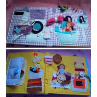 BabamBabywearing Childrens quiet book, complete doll house, busy book for toddlers, doll house activity book made from felt, soft book, 14 big size pages