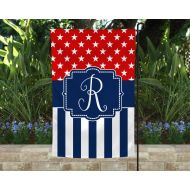 TheInspiredStudio Red White and Blue Patriotic Flag With Monogram, Stars and Stripes Flag Personalized