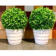 HomeDelightsGB 2 x Pair Of Artificial Ball Tree Plant Round Indoor Outdoor Topiary Realistic