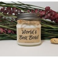 DawnCandleWorx Worlds Best Boss - 8oz Boss Candle Gift - Boss Gift - Gift for Bosses - Coworker Gift - Manager Gift- Soy Candles - Boss Birthday Gift