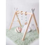 /RussetRoadKids Modern Wooden Baby Activity Gym + hanging Toys