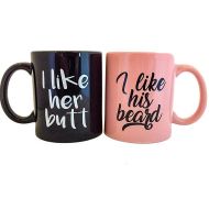 /OwingsDesigns I Like His Beard I Like Her Butt Mugs - 1st Anniversary Gift - Newlywed Gifts - Wedding Gifts For Couple - Gifts For Him - Kinky Gifts