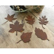 RustyRoosterMetalArt 6 Rusty Leaves / Rusty Metal Leaf Art / Autumn Garden Decoration / Garden Gift / Rustic Leaf Garden Art / Oak Leaf Garden Decor