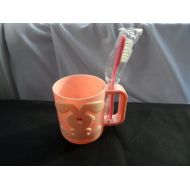 /1just4udesigns Childs Pink Plastic Tooth Brush and Mug with Bunny on one side andSt Louis Gateway Arches on the Otherside New in Original Box 1041