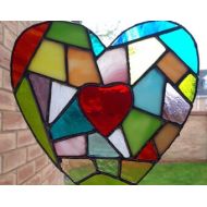 HandmadebyJoolz Stained glass heart mosaic Valentine heart geometric suncatcher