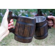 /WoodMugMaster SALE! Dark Beer Mug Wooden Mug Wooden Beer Mug Gift Idea For Men Handmade Large Wooden Beer Mug With Metal Cup Inside Groomsmen Gift Tankard