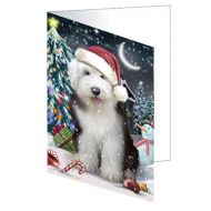 DoggieOfTheDayShop Holly Jolly Christmas Old English Sheepdog Dog Wearing Santa Hat Set of 10 Greeting Cards