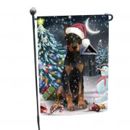 DoggieOfTheDayShop Holly Jolly Christmas Holiday Doberman Pinscher Dog Wearing Santa Hat Garden Flag