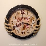 LockedintheCellar Your Time Will Come Clock - Creepy Horror Clock with Skeleton Reaper Hands