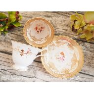 /TablewareTreasureBox Sale 30% off : 3pcs set Antique Unmarked trio, entwined handle teacup and coffee cup and saucer TRIO, seems to be H&R Daniel