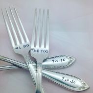 /SouthernGatherings I do Me too, hand stamped vintage wedding forks. Engagement silverware, customized with wedding date, bride and groom, personalized