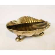 CloudburstVintage Vintage Brass Shell Soap Dish / Hollywood Regency / Brass Shell Trinket Dish / Footed Brass Shell Dish / Brass Shell Bowl / Solid Brass 1920