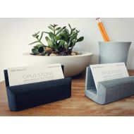 /OpusStoneStudio Business Card Holder. Concrete Card Stand. Office. Teacher Gift. Handmade Cement. Gift for Boss. Modern Desk. Card Case. Business Card Stand