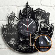Vinyra LITTLE MERMAID CLOCK Wall Mermaid Vinyl Clock Disney Princess Mermaid Gifts Women Girls Birthday Kids Mermaid Nursery Decor Art Clock Black