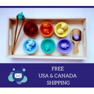 LittleForestKids Color Sorting Bowls, FREE US SHIPPING, Montessori Toys, Wooden Toys, Waldorf Toys, Montessori, Wooden Bowl