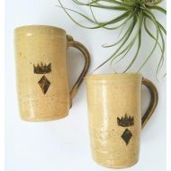 /MochaGirlMarketplace Vintage Set of 2 Handmade Tall Ceramic Mugs