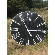 LovesWoodenClocks Large Custom Clock, Barn Wood Clock, Farmhouse Clock, Roman Numeral Clock, Black Stained Clock, Wedding Clock, Anniversary - FREE SHIPPING