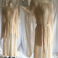 /XoDaggersAndDames Vintage 1920s Dress | Ivory Silk Crepe with Beading | Ethereal Wedding Dress | Art Deco Angel Sleeve Gown | Size XS