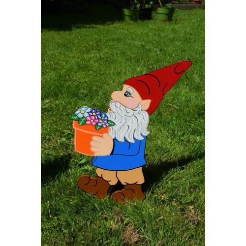  NoBrand Wood Painted Garden Gnome Yard Art, Garden Gnome Yard Stake, Gnome Garden Lawn Yarn Stake, Garden Elf, Garden Dwarf