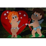 EMCYardArt Valentines Day Cupid Heart Painted Yard Art, Valentines Day Yard Art Decoration, Holiday Lawn Yard Stakes