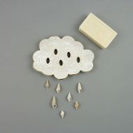 /HighFiredByStella ceramic soap dish with gold, white cloud, soap holder
