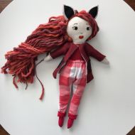 /TotemDollsStudio Red Fox Handmade Cloth Girl Doll with Reversible Wardrobe - Totem Doll Dress Up Doll